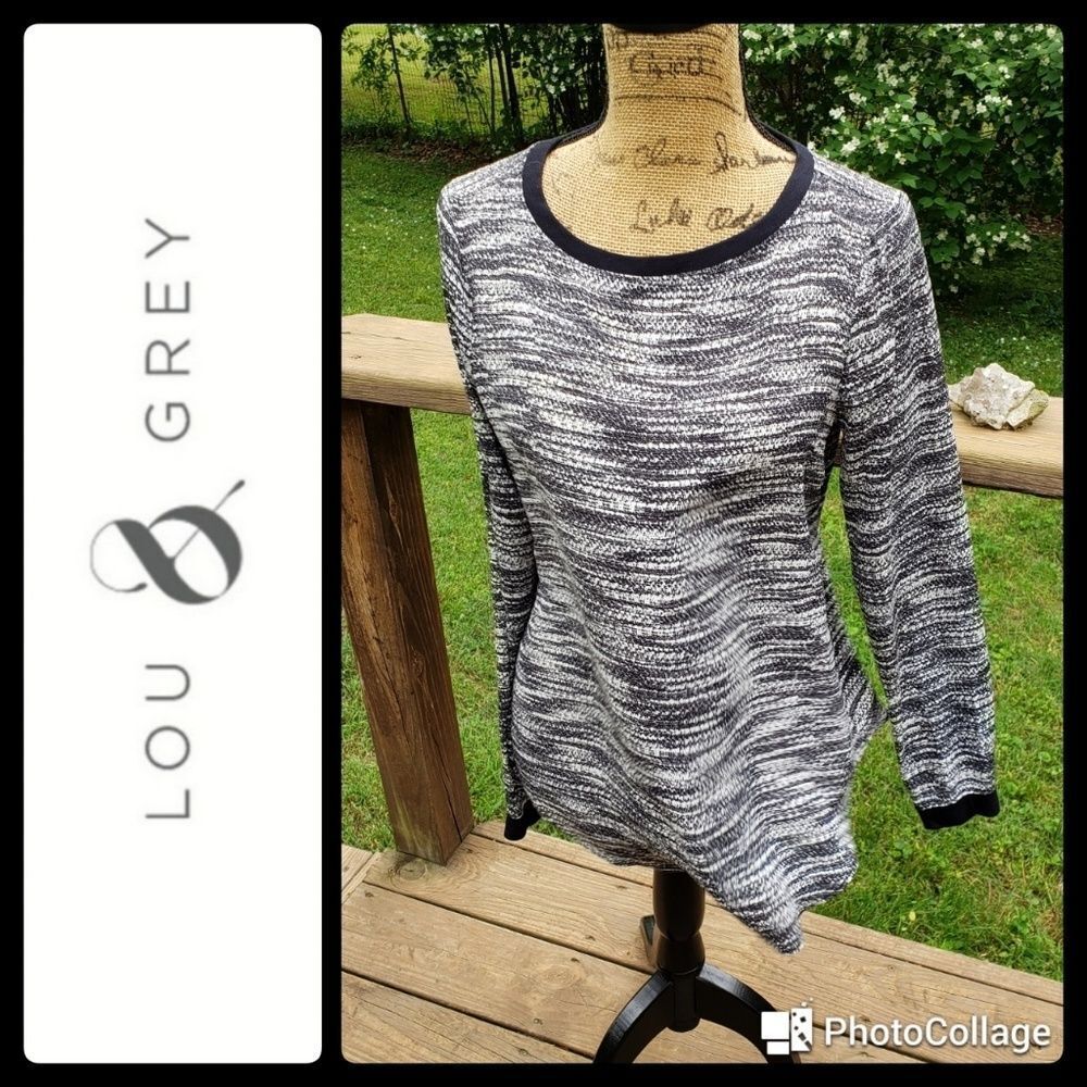 Lou & Grey Black & White Marled Long Sleeve Tee